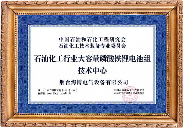 海博獲石化行業(yè)大容量磷酸鐵鋰電池組技術中心